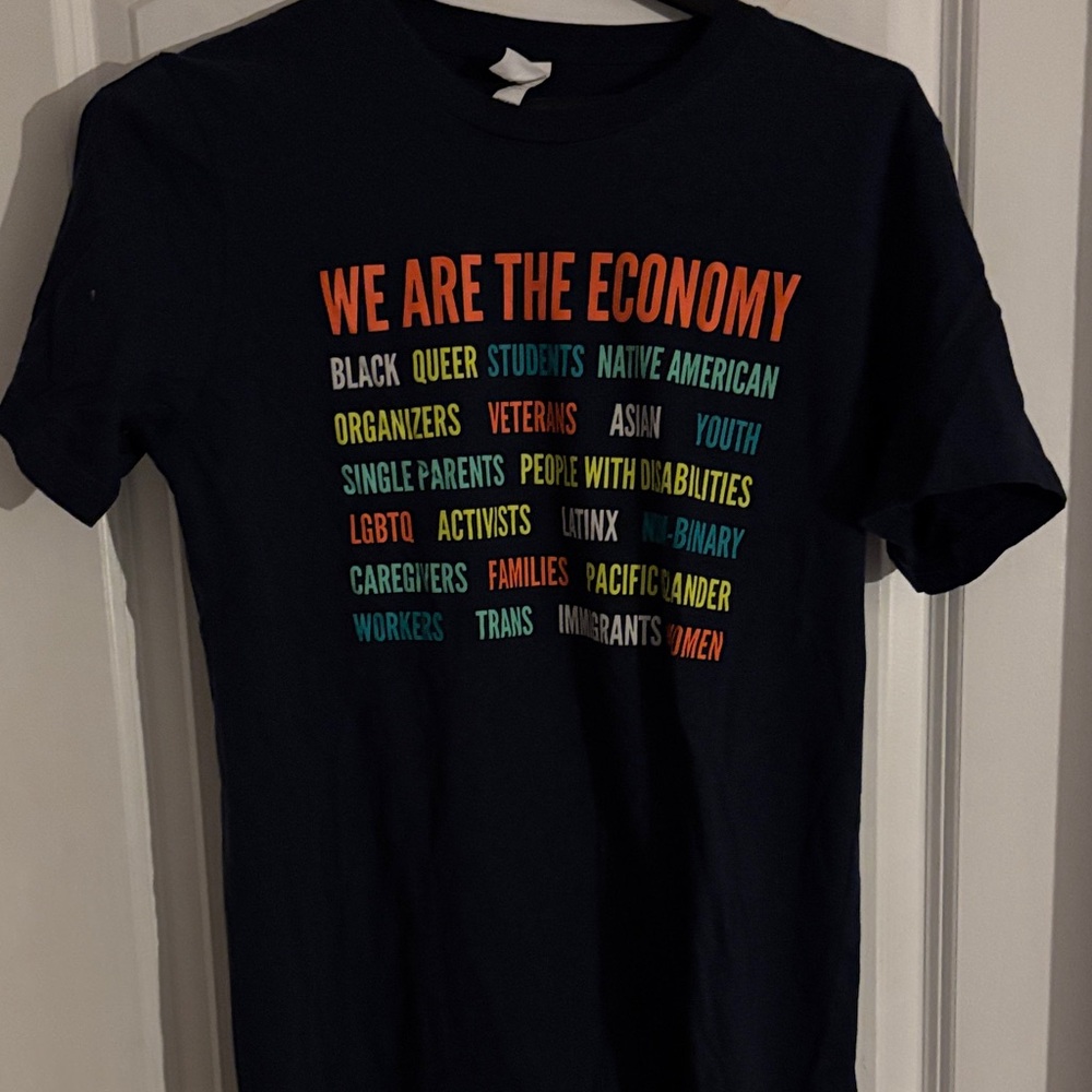 Black Graphic T-Shirt with Multicolor Text